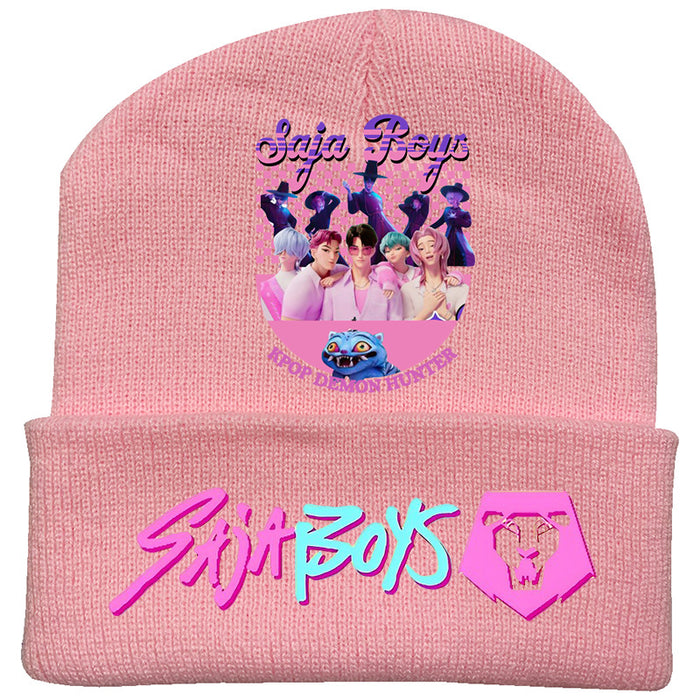 Wholesale Kpop Knitted hat fashion curled brim beanie printed