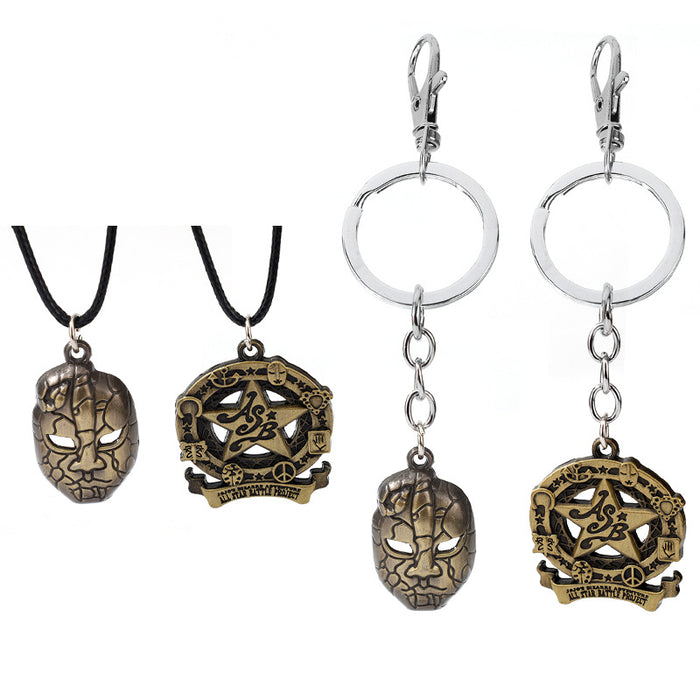 Wholesale Zinc alloy Kazi stone demon face necklace and pentagram keychain