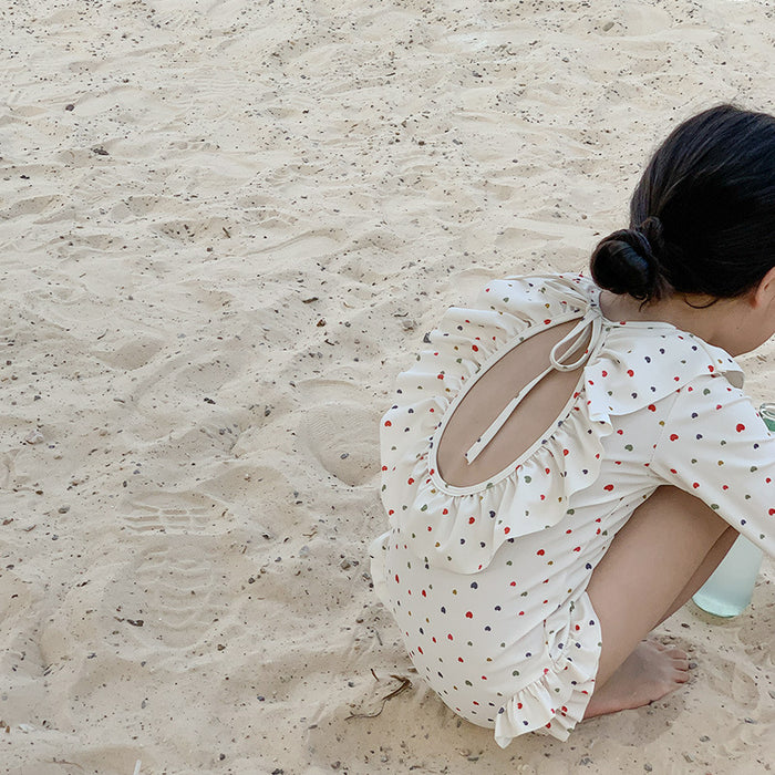 Wholesale Swimsuit with exposed back, sun protection, long sleeves, one-piece swimsuit, sweet swimsuit