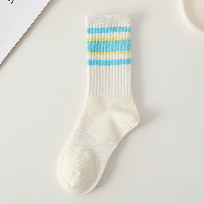 Wholesale Women's mid tube cotton socks, women's long socks with simple stripes, comfortable and breathable mid tube socks