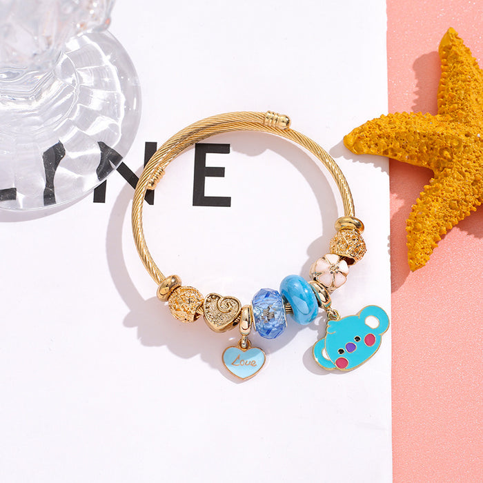 Wholesale Cute Cartoon Heart Stainless Steel Open Bangle for Men and Women