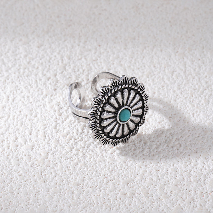 Wholesale Ethnic Style Flower Turquoise Adjustable Ring