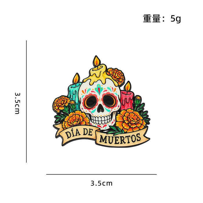 Wholesale Zinc Alloy Enamel Skull Brooch Pin Day Of The Dead  Party Gift Clothing Decoration
