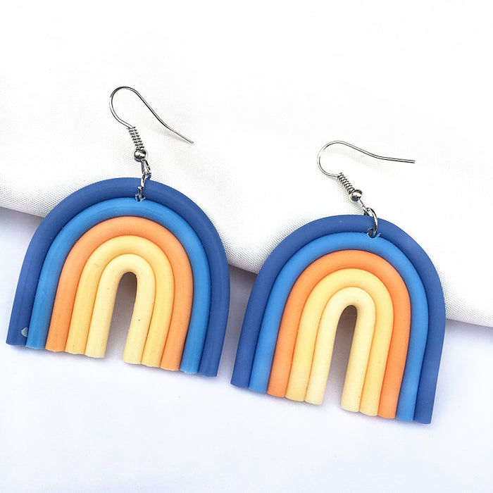 Wholesale U-shaped Rainbow Color Polymer Clay Earrings JDC-ES-TengC002