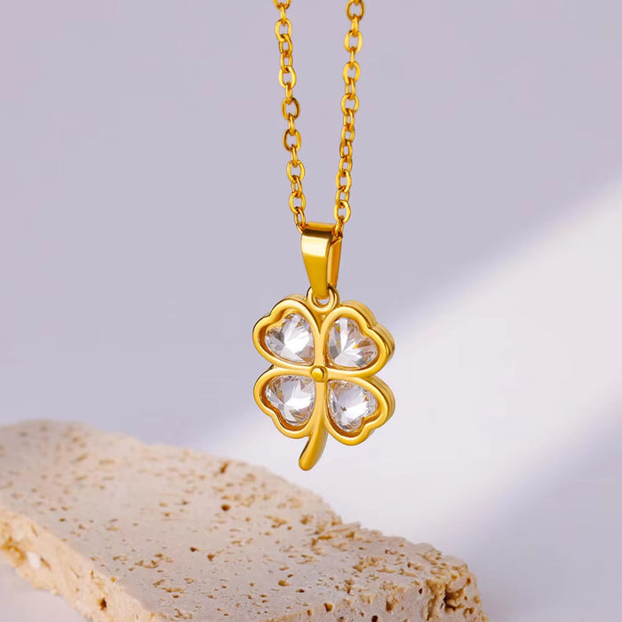 Wholesale Four-leaf clover flower  retro chain necklace