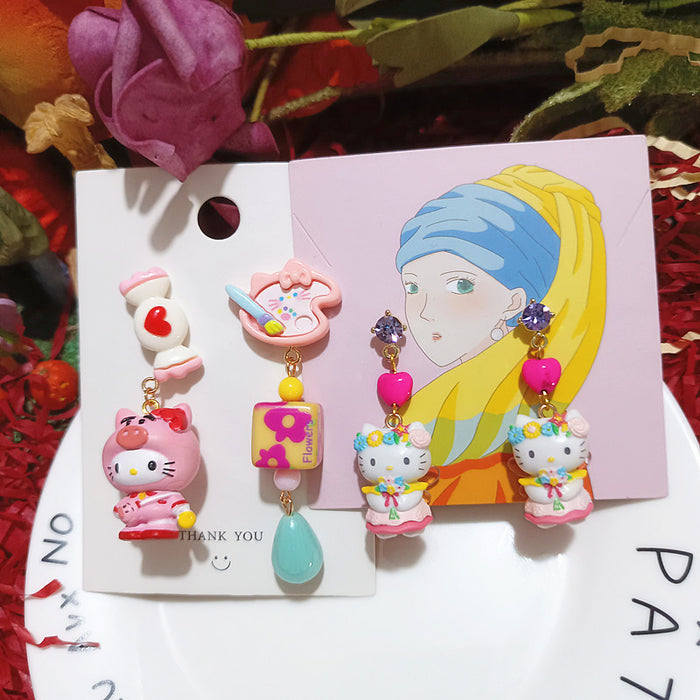 Wholesale cute  cat angel cat funny silver cartoon earrings women' s earrings