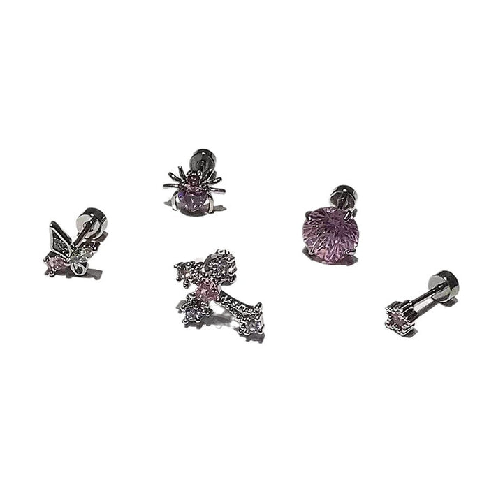 Wholesale New zircon cross stud titanium steel butterfly earrings
