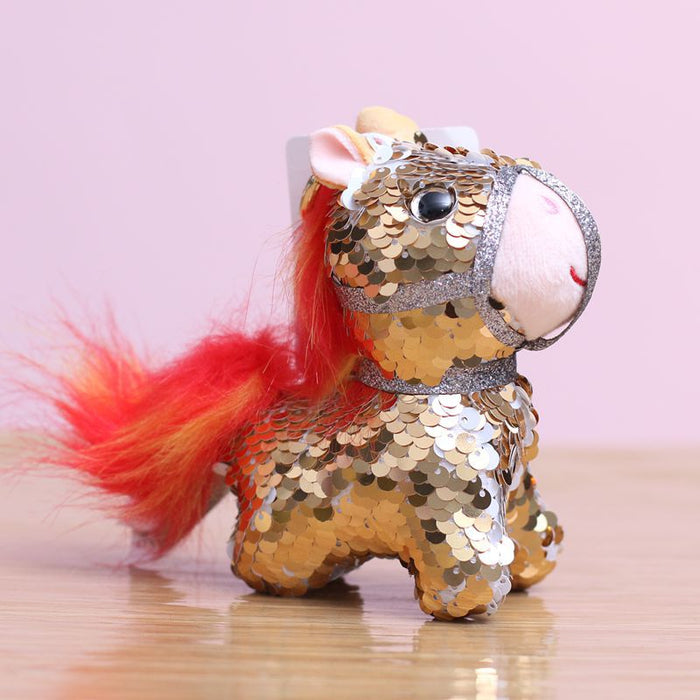Wholesale Sequin Colorful Pony Pendant Cute Plush Toy Doll Bag Charm Keychain Animal