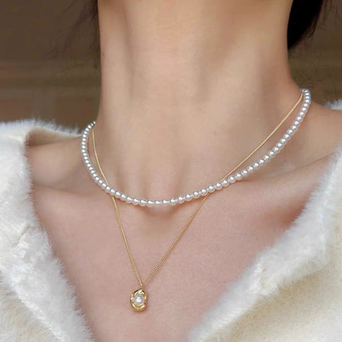Wholesale Double Layer Stacked Glass Pearl Necklace