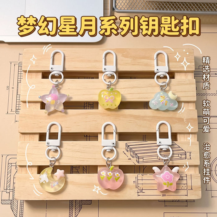 Wholesale Sparkling Resin Star Keychain Pink Cute Cloud Design Fashion Accessory Gift