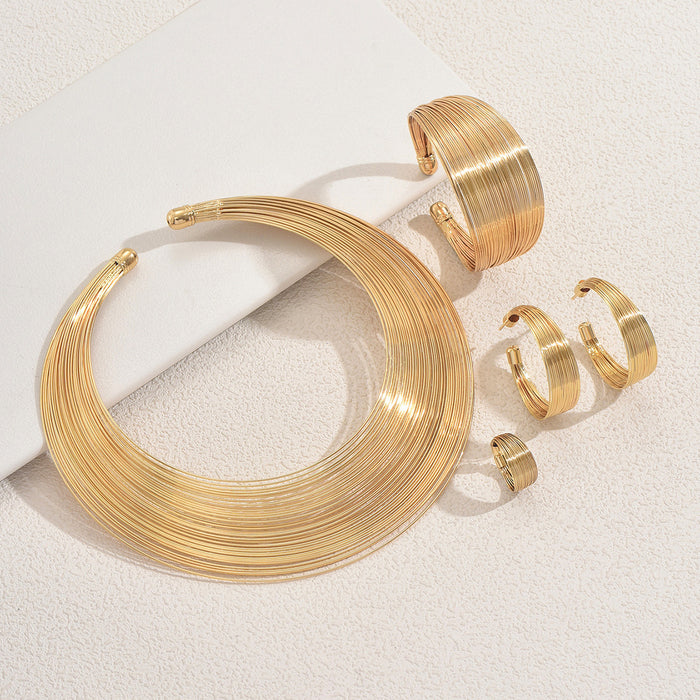 Wholesale Multi-Layer Metal Jewelry Set Geometric Line Opening Adjustable Bracelet for Women