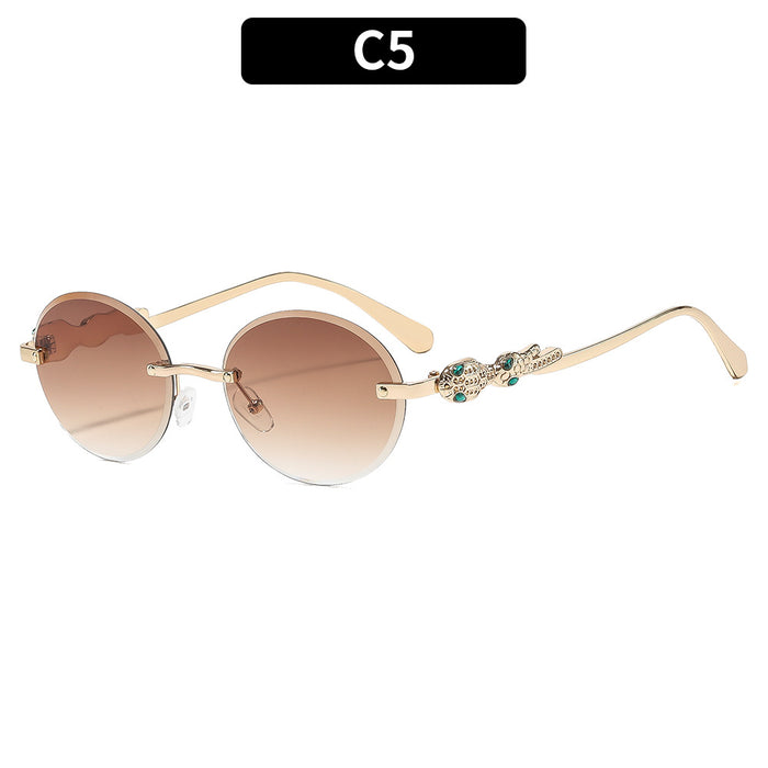 Wholesale Oval Frameless Retro Hip Hop Sunglasses for Travel Outdoor Trendy