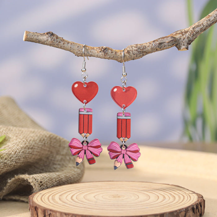 Wholesale Back to school season graduation season pencil bow acrylic earrings female design sense Teacher' s Day element earrings trend