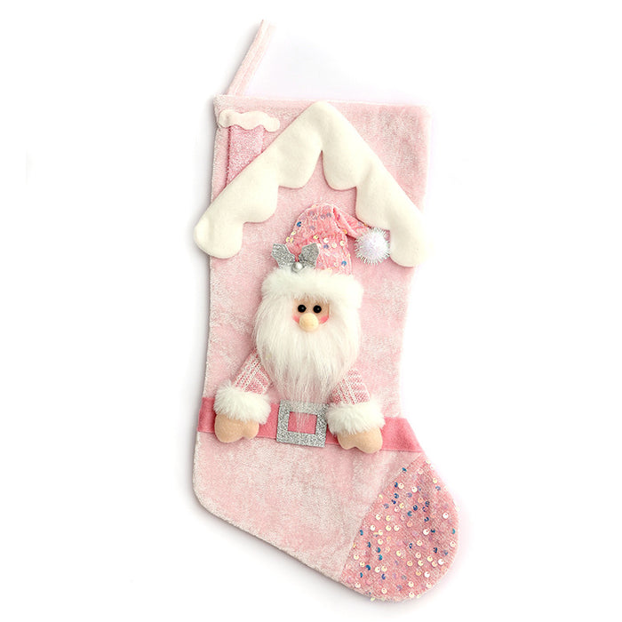 Wholesale Christmas Socks Children' s Gift Bag Pink Cartoon Roof Old Man Candy Gift Decoration Supplies Christmas Tree