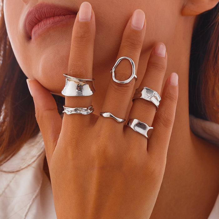 Wholesale Jewelry design sense, metal irregular lava ring, fashionable niche, open smooth ring