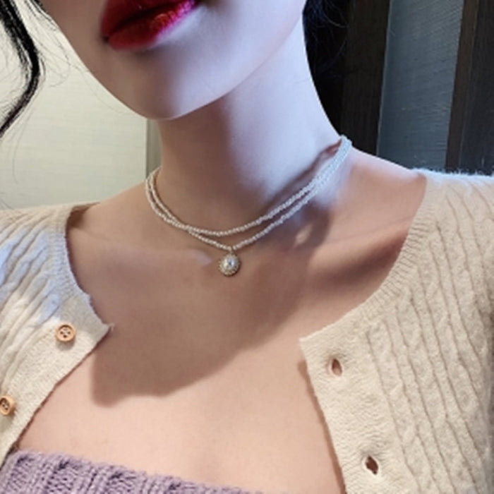 Wholesale Retro Baroque Double Pearl Necklace Female Simple Temperament Choker Necklace Fashion Clavicle Chain Neck Jewelry JDC-NE-DX001