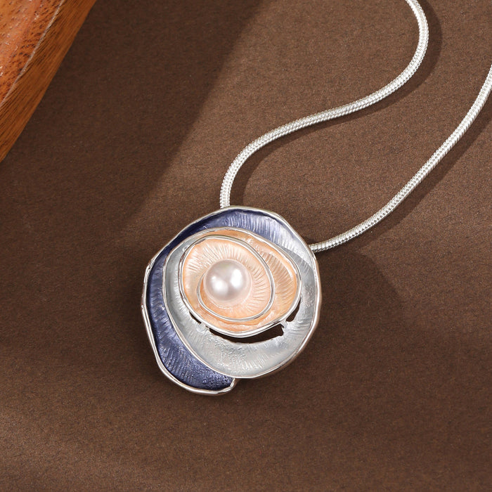 Wholesale Enamel Pearl Inlaid Rose Pendant,  High-End Versatile Rose Necklace