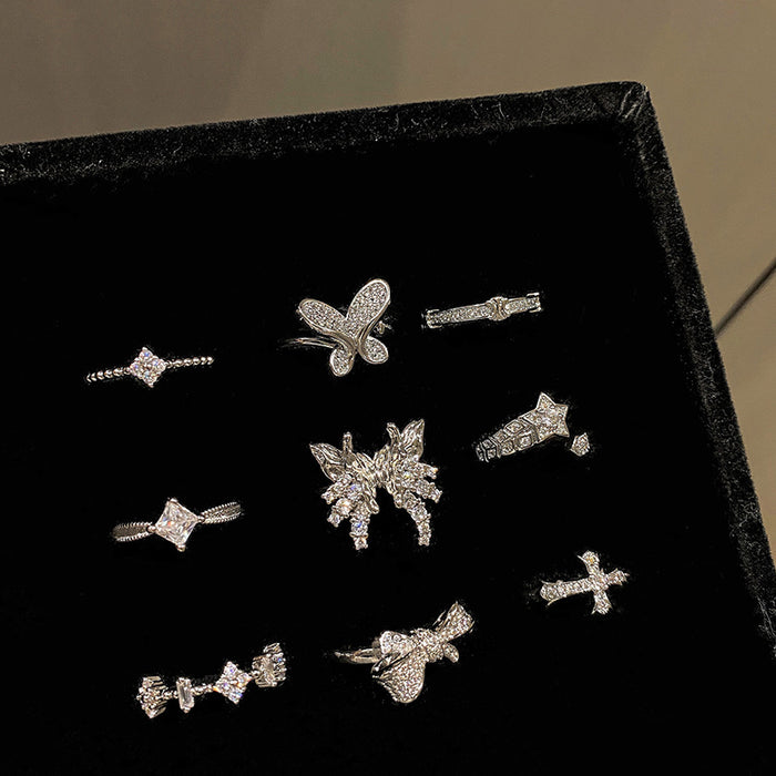 Wholesale Simple geometric cross opening ring, fashionable, niche, personalized, butterfly temperament, versatile, high-end feeling