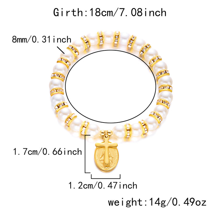 Wholesale Our Lady Cross Pearl Bracelet Gold Heart Imitation Pearl Bracelet