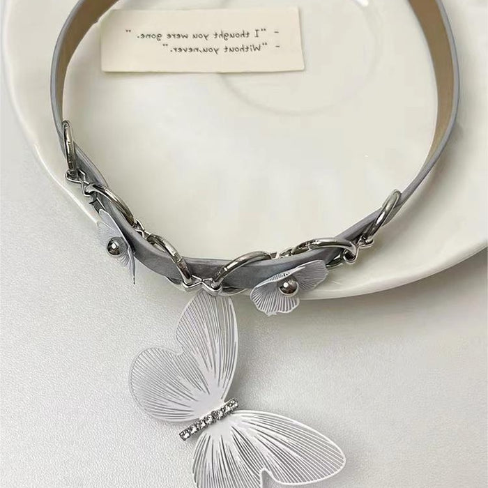 Wholesale Silver Butterfly Leather Necklace JDC-NE-NiQ003