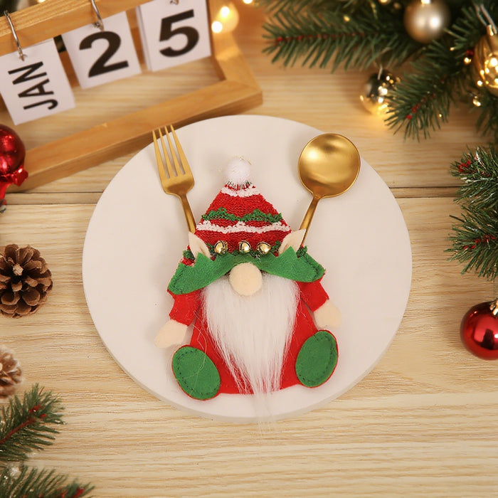 Wholesale Christmas decorations dwarf knife and fork set Old man tableware set doll knife and fork bag kitchen dress props