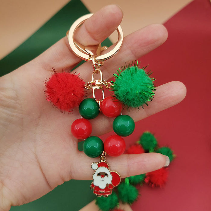 Wholesale Christmas theme keychain  snowflake bag keychain beaded Christmas tree keychain