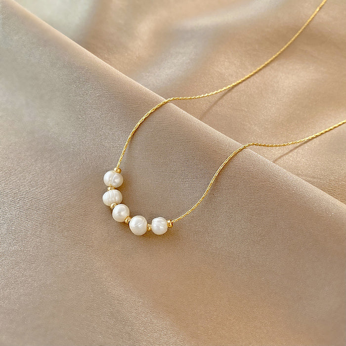 Wholesale Natural pearl gold round ball necklace