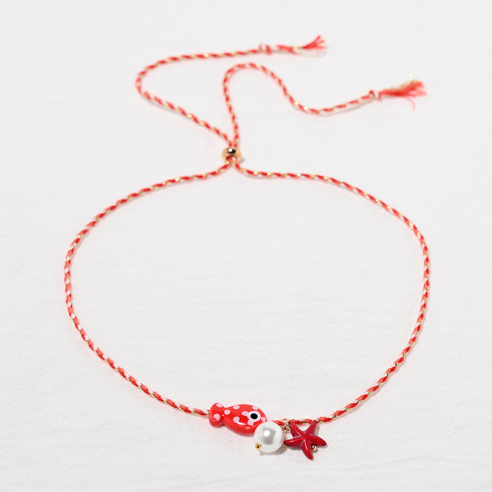 Wholesale Versatile Ceramic Ocean Small Fish Pendant Necklace with Adjustable Rope Chain Starfish Glass Pearl Pendant Jewelry