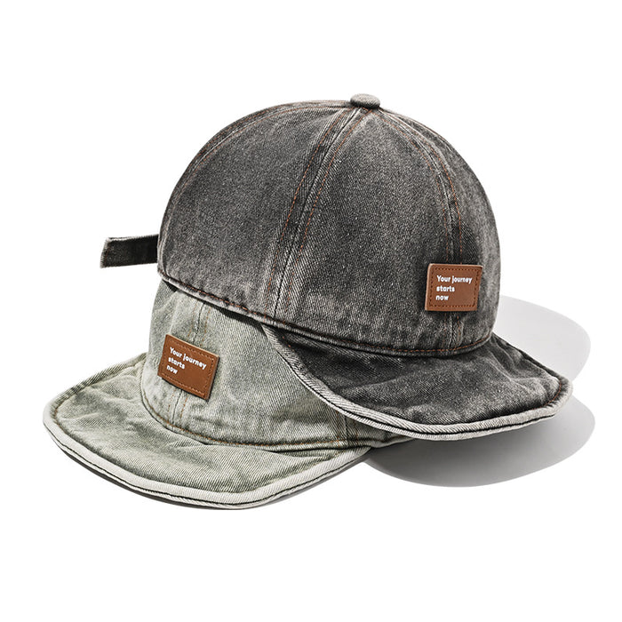 Wholesale Retro soft top baseball cap washed with water, short brimmed duckbill cap made of old leather label hat