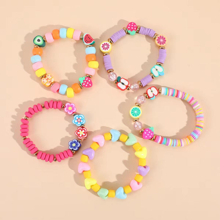 Wholesale Flower Fruit Soft y Bracelet  Simple Pink Princess Acrylic Beaded Handmade Material