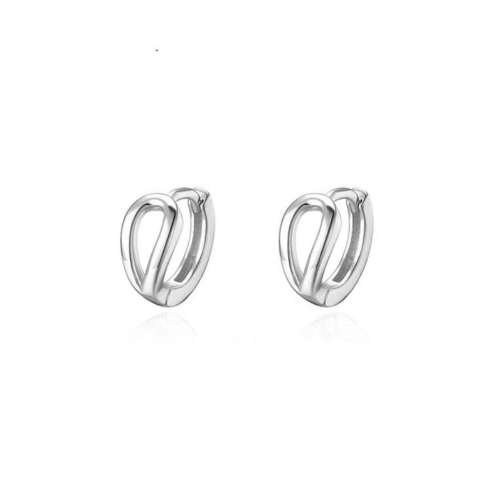 Wholesale Cold style double-layer plain ring earrings for women, niche design, mini circle double ring C-shaped ear buckle, daily commuting earrings
