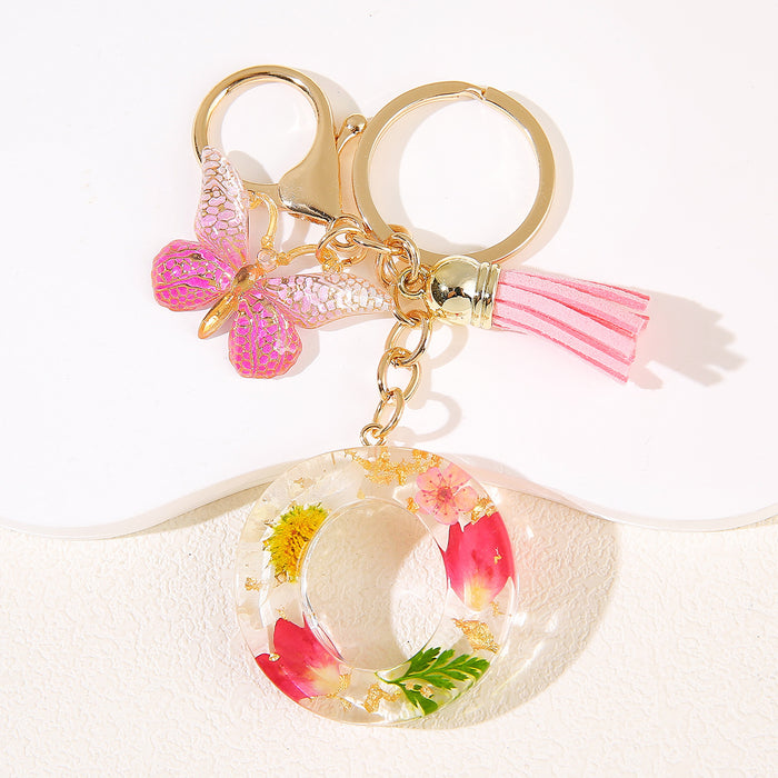 Wholesale Glue Dried Flower English 26 Letter Keychain Daisy Petal Letter Keychain  Pendant