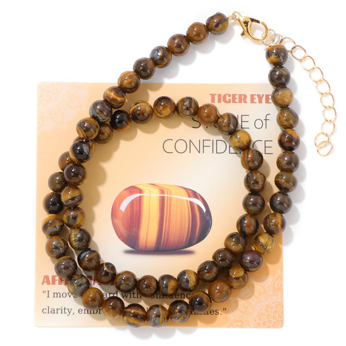 Wholesale 6mm stone bead necklace packaged with an adjustable clasp suitable as a collarbone necklace