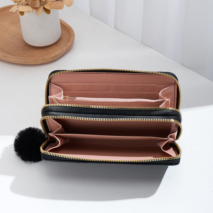 Wholesale Wallet Women's Double Zipper Long Handbag Fashionable Simple Large Capacity Double Layer Wallet Phone Bag JDC-WT-QJR001