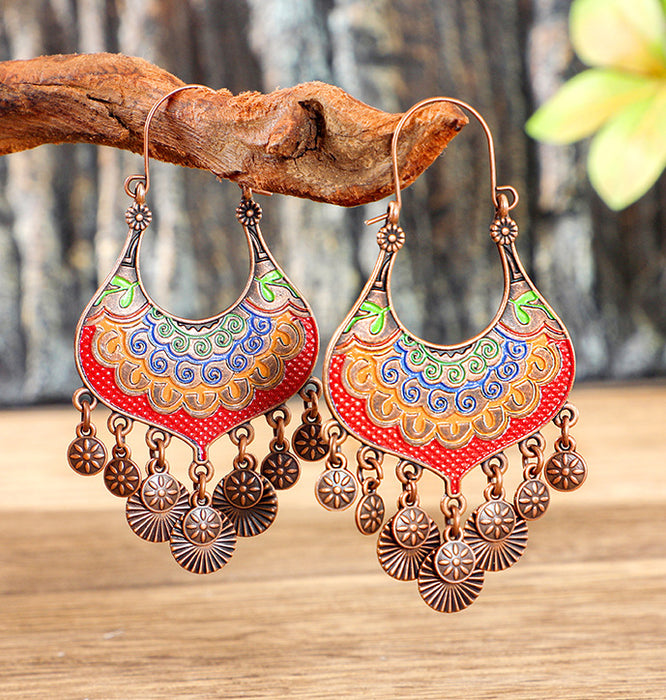 Wholesale Bohemian Tassel Earrings Vintage Ethnic Style Alloy Geometric Jewelry Accessory MOQ≥2