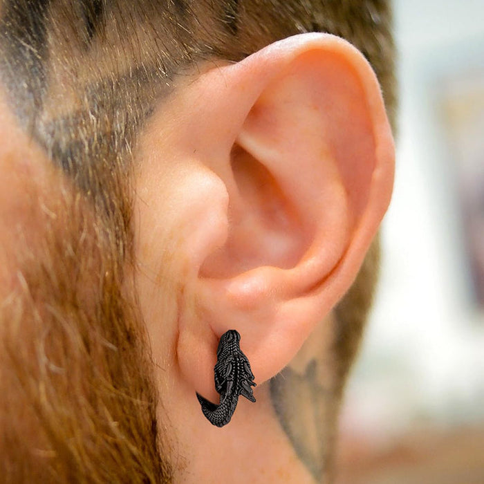 Wholesale Stainless Steel Retro Dragon Earrings Hip-Hop