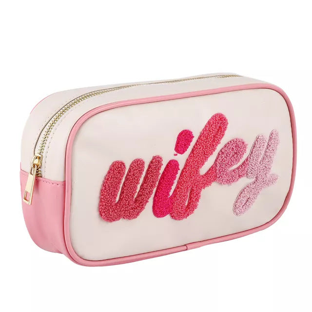 Wholesale Leather Stitching Embroidery Letters Cosmetic Bag JDC-CB-MLD001