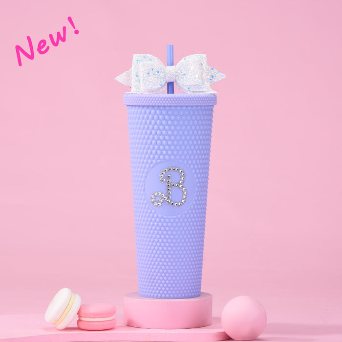 Wholesale Double-layer Plastic 710ml Large Capacity Straw Cup with Glitter Bow Tie Hand Cup Durian Cup JDC-CUP-MaiG001