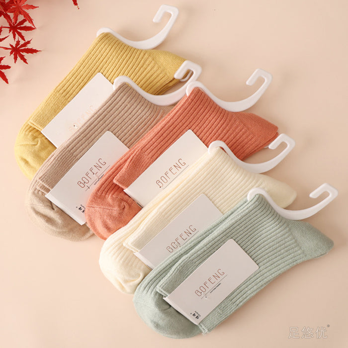 Wholesale Socks made of pure cotton, versatile in the middle tube, double needle long socks, thick socks, simple and solid color