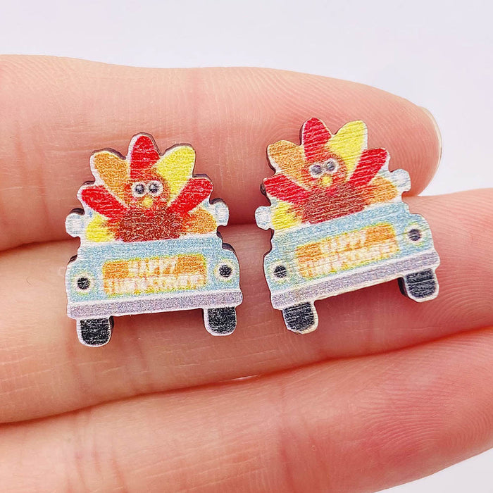 Wholesale Autumn Thanksgiving Earrings Maple Leaf Pumpkin Dwarf Wooden Earrings