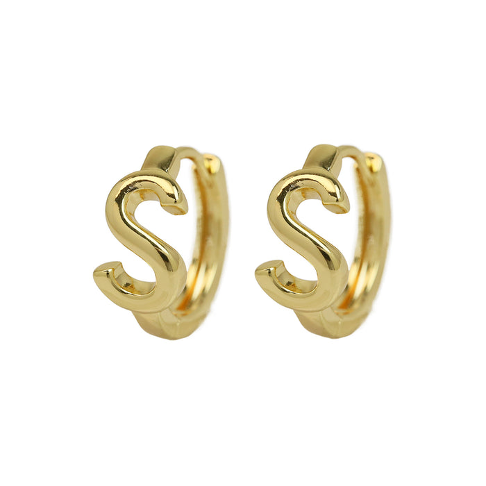 Wholesale  18k gold high-polished brass simple 26 English letters earrings