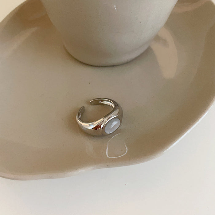 Wholesale Advanced Cat Eye Stone Metal Open Ring, niche retro personality, simple and versatile temperament ring