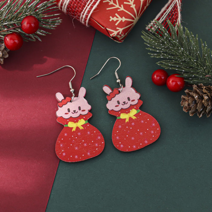 Wholesale Cartoon Christmas element printed wooden earrings for women Christmas tree earrings