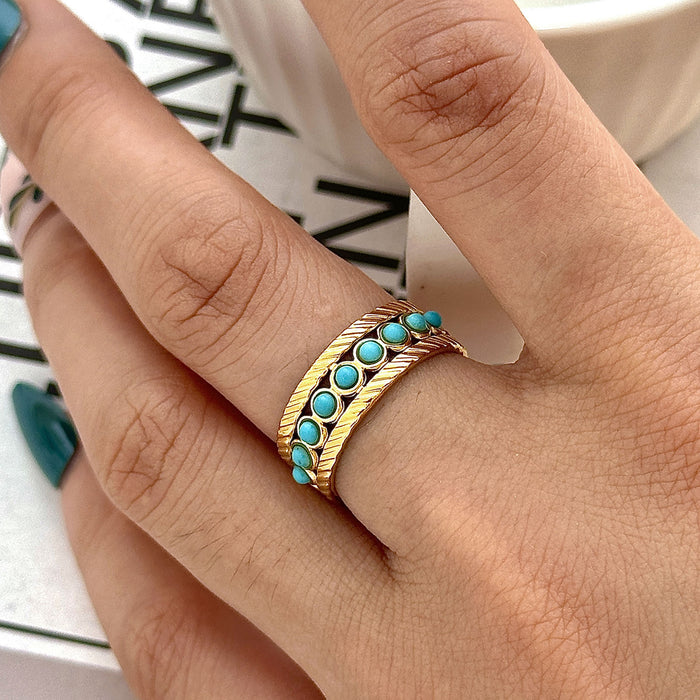 Wholesale Stainless Steel Gold Turquoise Adjustable Rings