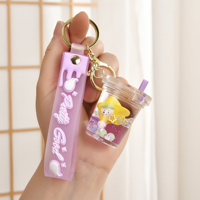 Wholesale Liquid Glitter Bottle Keychain Pendant with Floating Stars liquid keychain
