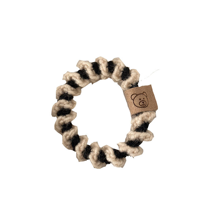 Wholesale Bear labeling hair band twist wool woven hair rope high elastic rubber band hair rope brown hair accessories