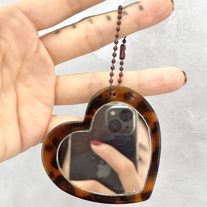 Wholesale Cartoon cat acetate leopard print makeup mirror keychain