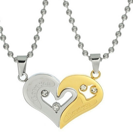 Wholesale A pair of heart-shaped diamond-encrusted heart pendant couple necklaces