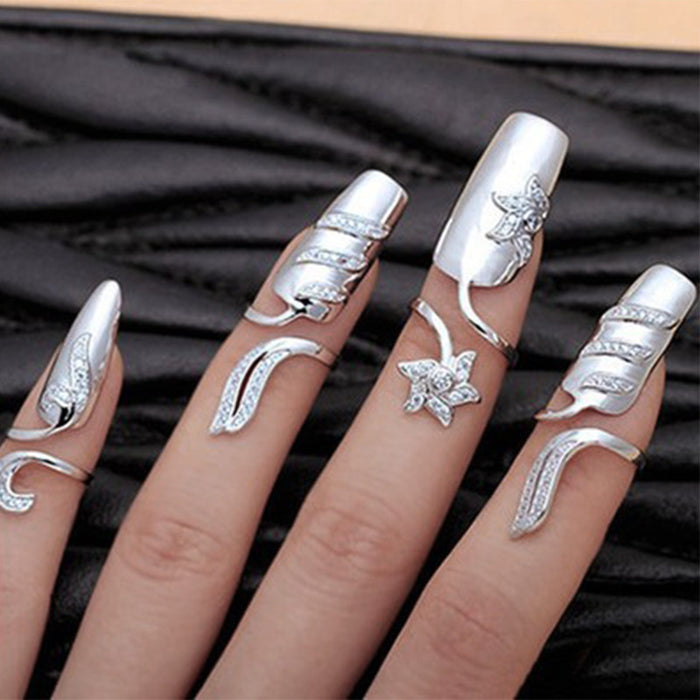 Wholesale Fashion nail joint ring four piece set jewelry accessories light luxury high-end ring set
