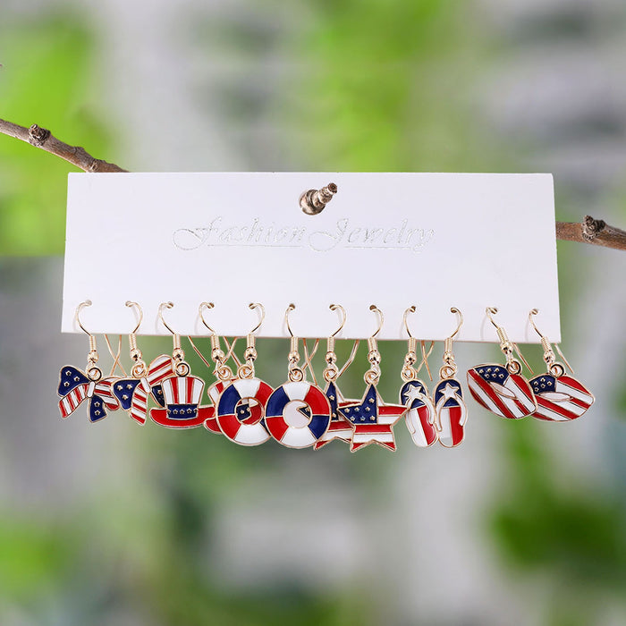 Wholesale Red White Blue Star Striped Heart Pendant Earring Set Patriotic Jewelry Accessory